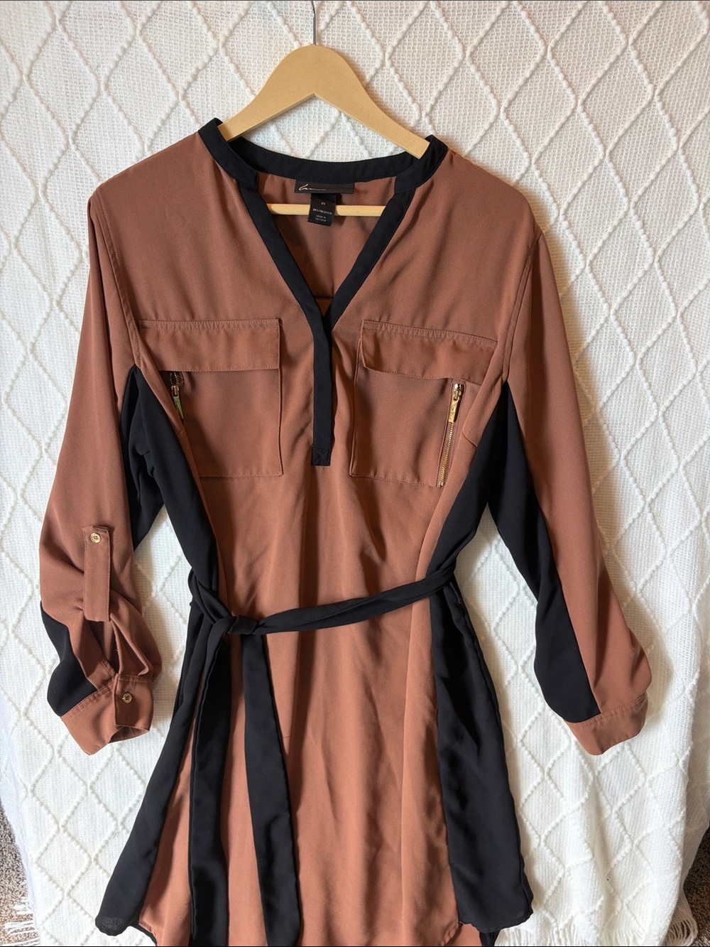 Lane Bryant Rust and Black Long Sleeve Shirt Dress